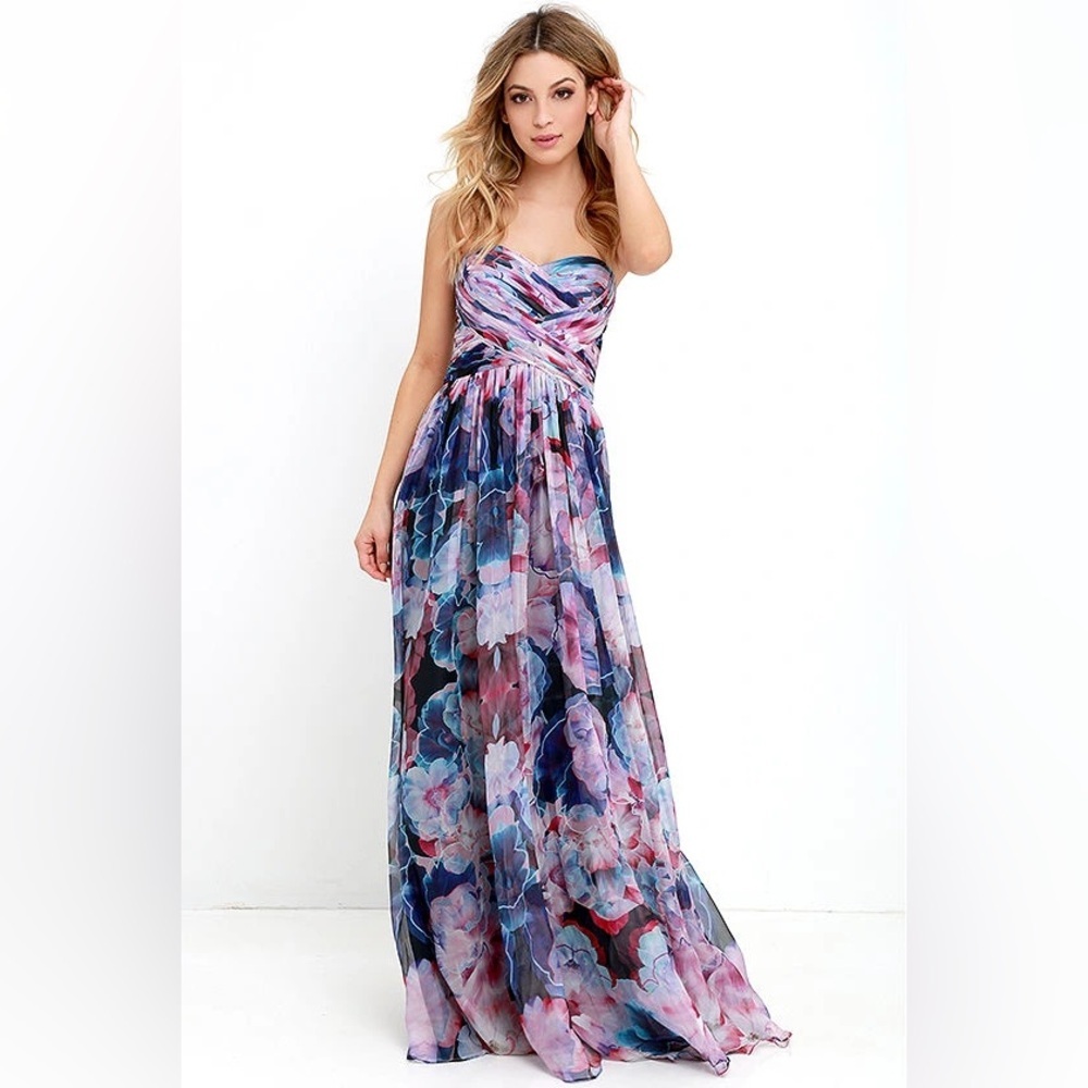 Lulus Bariano Special Effects Purple Floral Print Maxi Dress- XS - Picture 2 of 8
